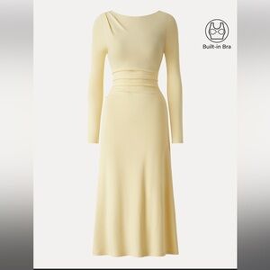 OGL ProWarm Slimming Boatneck Tucked Midi Brami Dress butter yellow M Medium